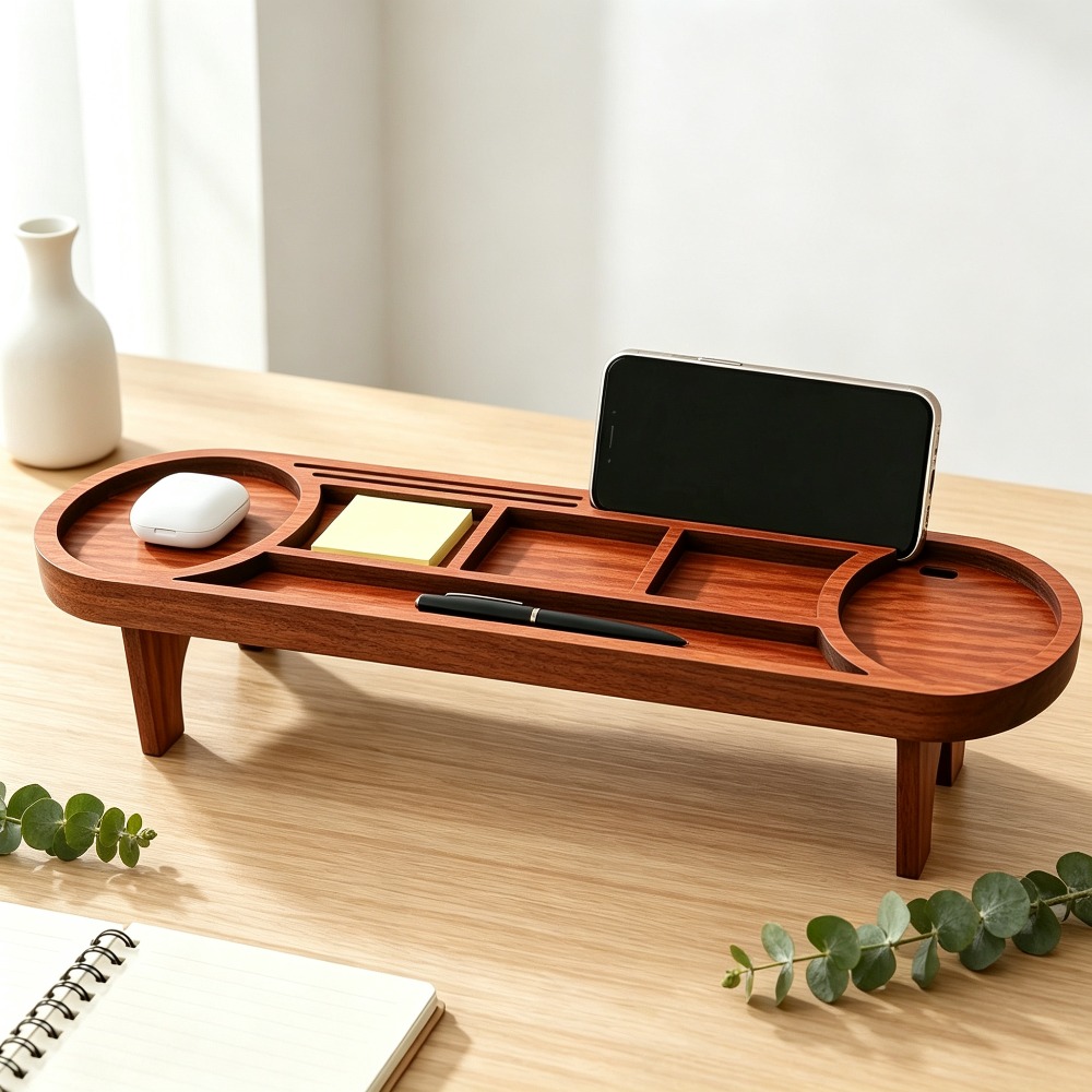 Wooden Desk Organizer with Pho - Tech Office Accessories reseña y precio