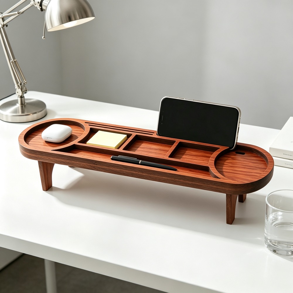 Wooden Desk Organizer with Pho - Tech Office Accessories reseña y precio
