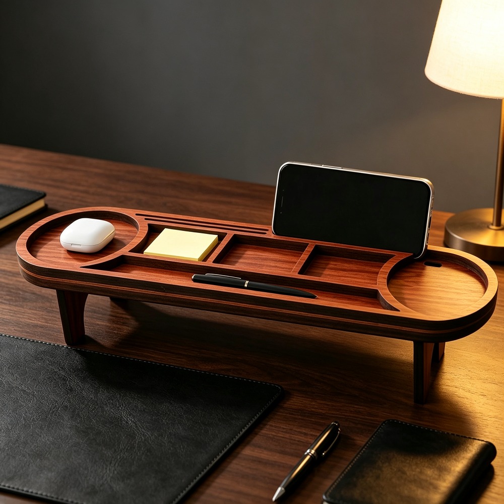 Wooden Desk Organizer with Pho - Tech Office Accessories reseña y precio
